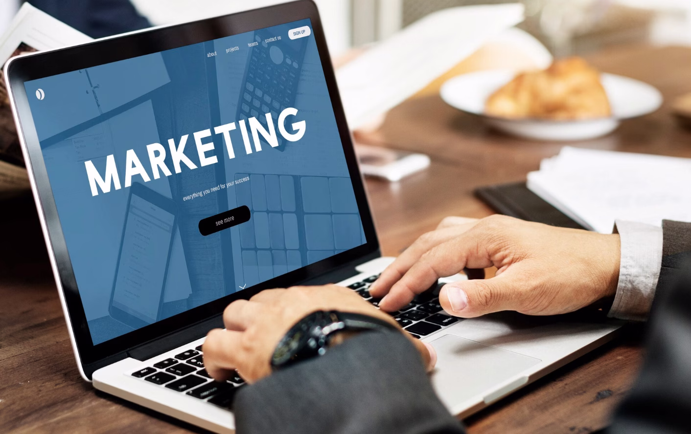 man using laptop for lead generation marketing